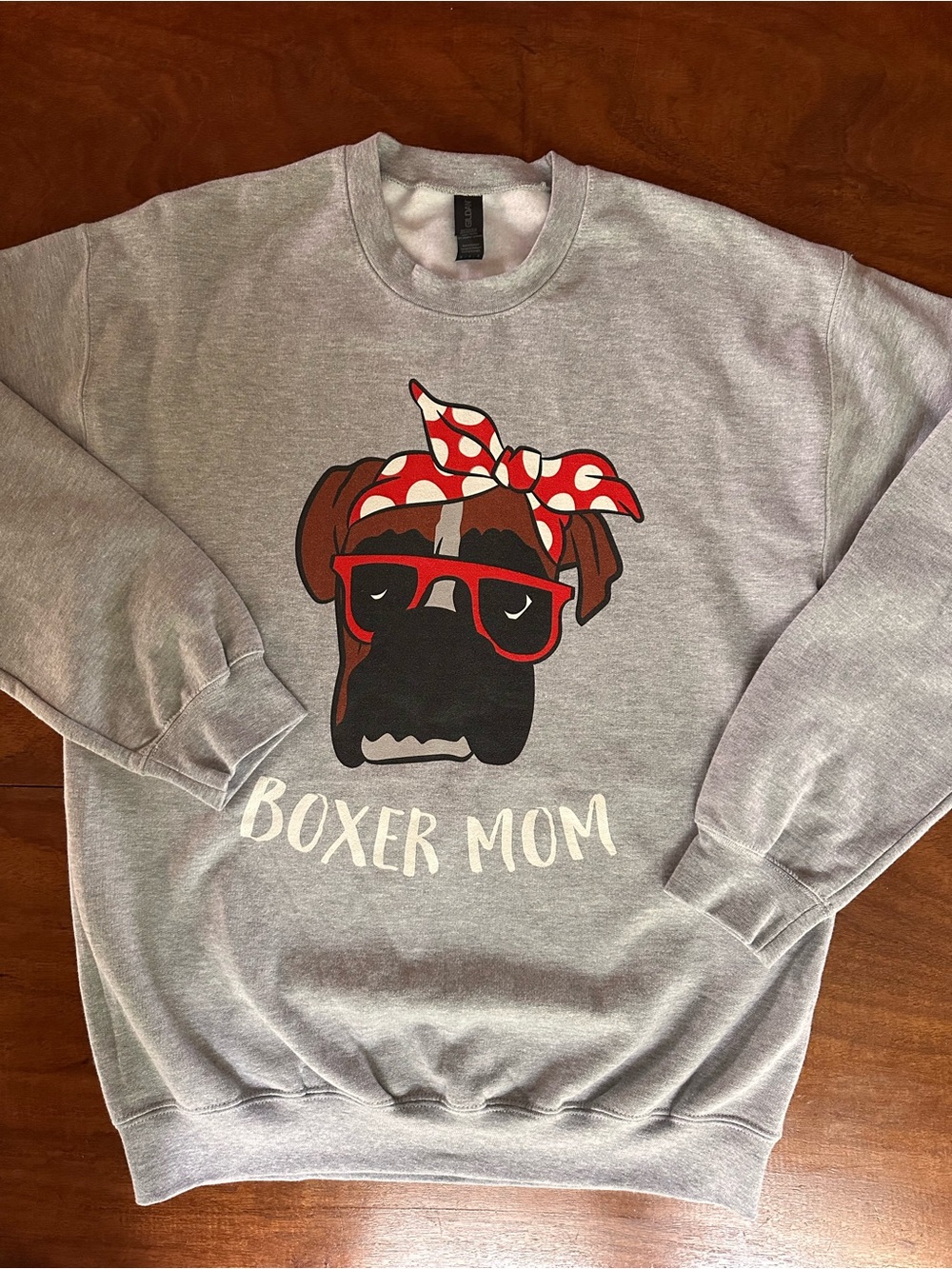 Boxer Mom Graphic Sweatshirt Gray Fleece Crewneck Oversized Fit Medium Gildan